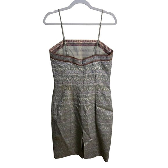 Isabel Ardee Designer Jaquard Spaghetti Strap Sheath Dress Celery Green Size 6 - Picture 2 of 9